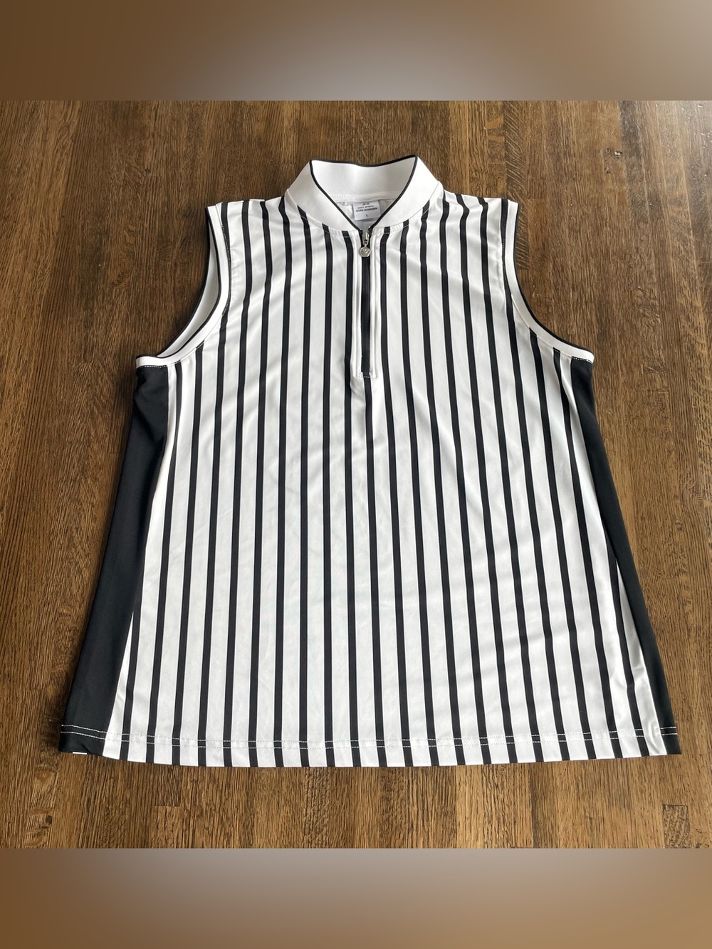 Daily Sports 1/4 Zip Sleeveless Active Top Black White Golf Tennis - Size Large